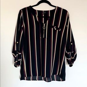 Rue 21 Black Tunic Zip Top w/Stripes